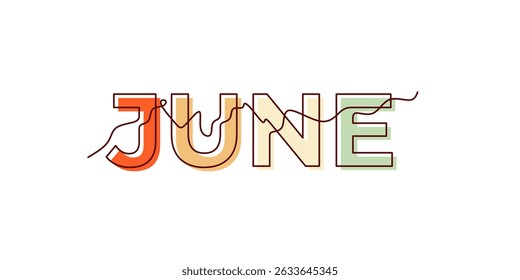 June One Line Art Typography Design. June continuous line art. June Doodle Art.