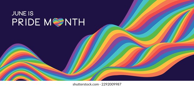 June is Pride month. Rainbow wave shape color background. Trendy backdrop for banner, poster, flyer, website