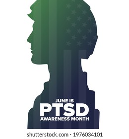 June is PTSD Awareness Month. Holiday concept. Template for background, banner, card, poster with text inscription. Vector EPS10 illustration