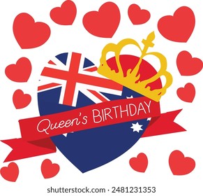 june is Queen's birthday vector illustration. 
Good for banner, poster, greeting card, party card, invitation, template, advertising, campaign, and social media. 
