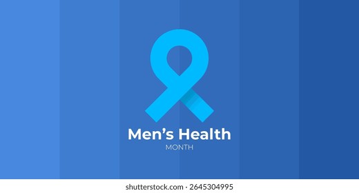 June s National Men s Health Awareness Month concept. Horizontal banner design with a blue ribbon and text, isolated on a blue background. Use as a vector flyer or poster