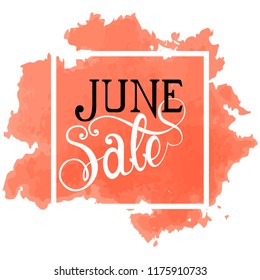 June Sale advertisement template on orange paint blot in square frame vector illustration