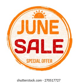 June sale grunge rubber stamp on white, vector illustration