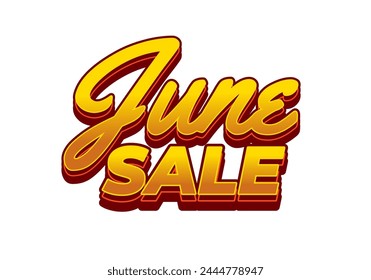 Venta de junio. Diseño de efectos de texto en estilo de 3 dimensiones con colores llamativos