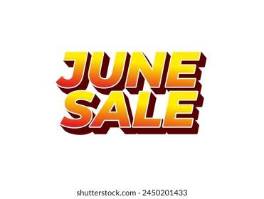 Venta de junio. Diseño de efectos de texto en estilo de 3 dimensiones con colores llamativos