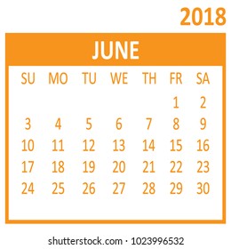 June. Sixth page of set. Calendar 2018, template. Week starts from Sunday. Vector illustration
