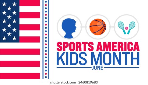 Junio es la Plantilla de fondo del Mes de los Niños de Sports America. Concepto de Festiva. se utiliza para la Plantilla de diseño de fondo, Anuncio, cartel, tarjeta y póster con inscripción de texto y color estándar.