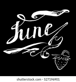 June strawberries lettering vector