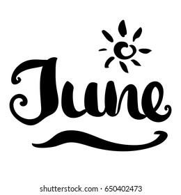 "June" summer calligraphic month, vector.