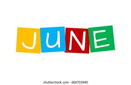 june, text in colorful rotated squares