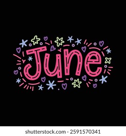 June Text Doodle in Cute Font Typography - Creative Handwritten Summer Design Template Background Wallpaper for Fun and Inspirational Vibes