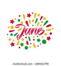 June text. Lettering typography. Vector illustration as poster, postcard, greeting card, invitation template. Concept September advertising
