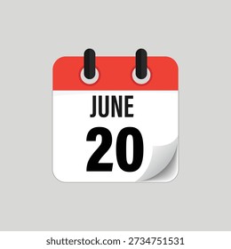 June Twentieth Calendar Date Icon