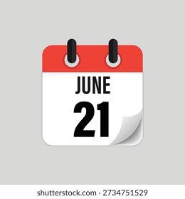 June Twenty-First Calendar Date Icon