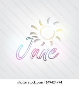 June Typography - background in retro style with sun and label. (EPS10 Vector)