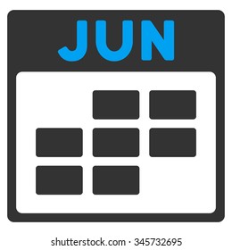 June vector icon. Style is bicolor flat symbol, blue and gray colors, rounded angles, white background.