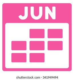 June vector icon. Style is flat symbol, pink color, rounded angles, white background.