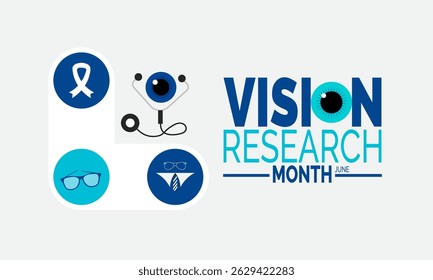 June is Vision Research Month. Eye Health Awareness Poster, Promote Eye Health Banner, Social Media Post, Awareness Cards and Vector Illustration Design Inspiration