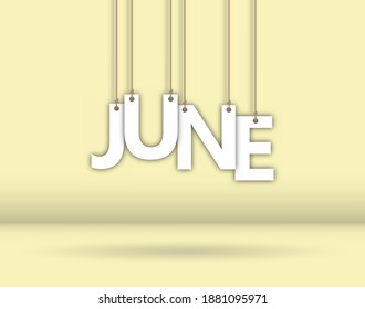 JUNE. The word consists of letters hanging on a rope. Stock vector illustration
