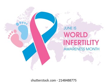 June is World Infertility Awareness Month vector. Pink and blue awareness ribbon with baby footprint icon vector. Fertility health design element. Important day