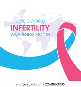 June is World Infertility Awareness Month vector illustration. Pink and blue awareness ribbon with world map silhouette icon vector isolated on a white background. Fertility health design element