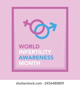 June is World Infertility Awareness Month vector. Pink and blue awareness ribbon with world map silhouette icon vector isolated on a white background. Fertility health design element. Important day