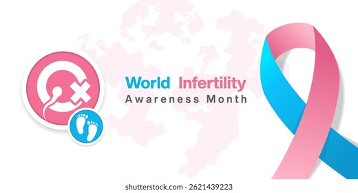 June Is World Infertility Awareness Month. Ribbon, sperm and foot. Suitable for posters, banners, social media and more. White background.