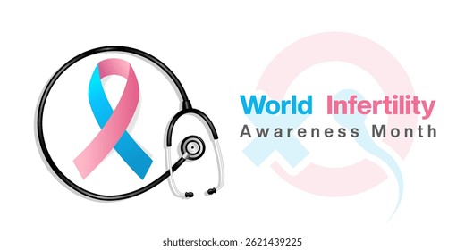 June Is World Infertility Awareness Month. Ribbon, stethoscope and more. Suitable for posters, banners, social media and more. White background.