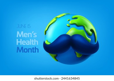 June is the World Mens Health Month. Vector concept with the Earth and mpustache