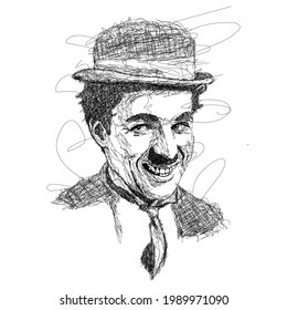 June.13, 2021: vector Illustration of actor Charlie Chaplin in scribble style