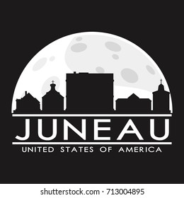 Juneau Alaska Full Moon Night Skyline Silhouette Design City Vector Art.