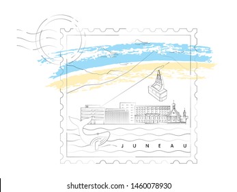 Juneau, Alaska skyline minimal stamp vector illustration and typography design