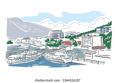Juneau Alaska vector sketch line usa landscape hand drawn 