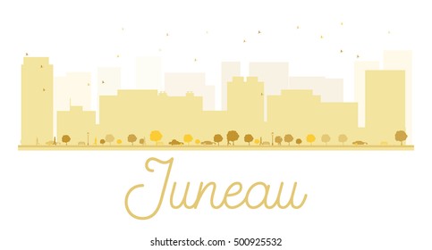 Juneau City skyline golden silhouette. Vector illustration. Simple flat concept for tourism presentation, banner, placard or web site. Business travel concept. Cityscape with famous landmarks