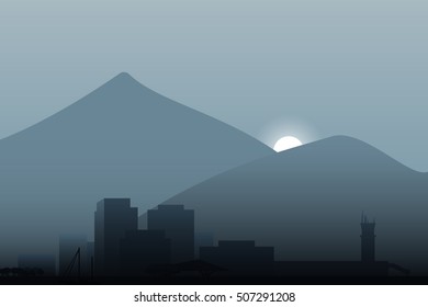 Juneau skyline. The capital of the U.S. state of Alaska. City skyline in the morning. Morning haze over the city.