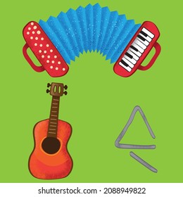 June's party traditional music instruments - guitar, accordion and triangle