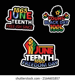 Juneteenth 19 freedom Day stickers. Annual american holiday, celebrated in June 19. African-American history and heritage. stickers, label, text design vector