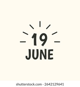 Juneteenth 19 June typography vector icon with minimalist design, symbolizing emancipation, Black freedom, African American history, and justice awareness