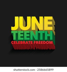 Juneteenth 3D text effect isolate on black background. Freedom Day celebrate on June 19. Annual american holiday banner, Poster, greeting card. African-American history and heritage.