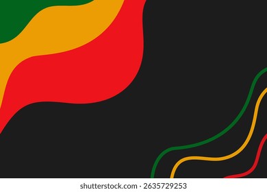 Juneteenth abstract background. Bold red, green, and yellow curves on black. Perfect for social media, presentations, and event flyers. Celebratory, powerful atmosphere for Juneteenth
