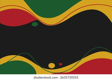 Juneteenth abstract background. Bold red, green, and yellow curves on black. Perfect for social media, presentations, and event flyers. Celebratory, powerful atmosphere for Juneteenth
