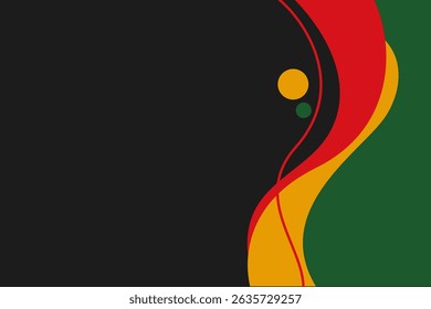 Juneteenth abstract background. Bold red, green, and yellow curves on black. Perfect for social media, presentations, and event flyers. Celebratory, powerful atmosphere for Juneteenth