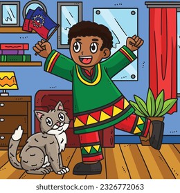 Juneteenth African American Boy and Flag Colored 