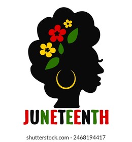 Juneteenth African American woman silhouette. Vector template for banner, poster, greeting card, postcard, shirt design, etc