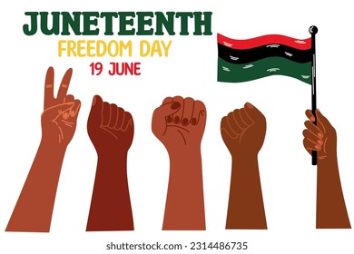 Juneteenth, African-American Independence Day, June 19. Identity concept, racial equality and justice. Racism, discrimination. Poster, greeting card, banner. Vector Illustration