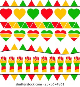 Juneteenth background vector, Juneteenth elements, Black History Month vector, Colorful silhouette, Hearts, Fists, Bunting flags, Balloons, Loves vector
