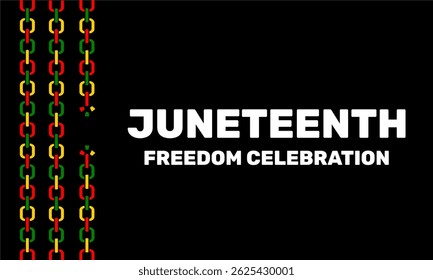 Juneteenth background for web digital or print usage. Juneteenth celebration with broken chain colour. Red green yellow broken chain for freedom. Black background