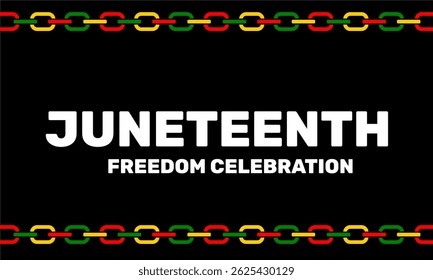 Juneteenth background for web digital or print usage. Juneteenth celebration with broken chain colour. Red green yellow broken chain for freedom. Black background style