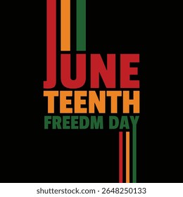 Juneteenth banner design with African flag colors text on black background. African-American history and heritage annual holiday celebrated in June 19. Juneteenth Poster, greeting card, sticker Vector