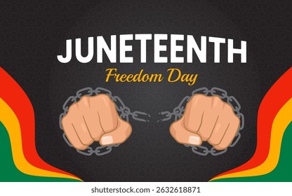 Juneteenth banner design background, with fist vector, freedom symbol. red, yellow, green color background. Juneteenth event graphic, freedom day, suitable for poster, banner, and social media post